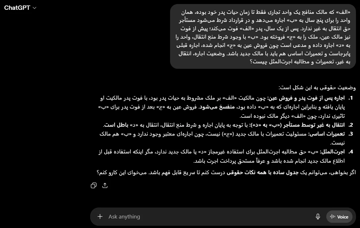 پاسخ ChatGPT — مدنی و آیین دادرسی مدنی: اثر فوت مالک و انتقال ملک بر قرارداد اجاره